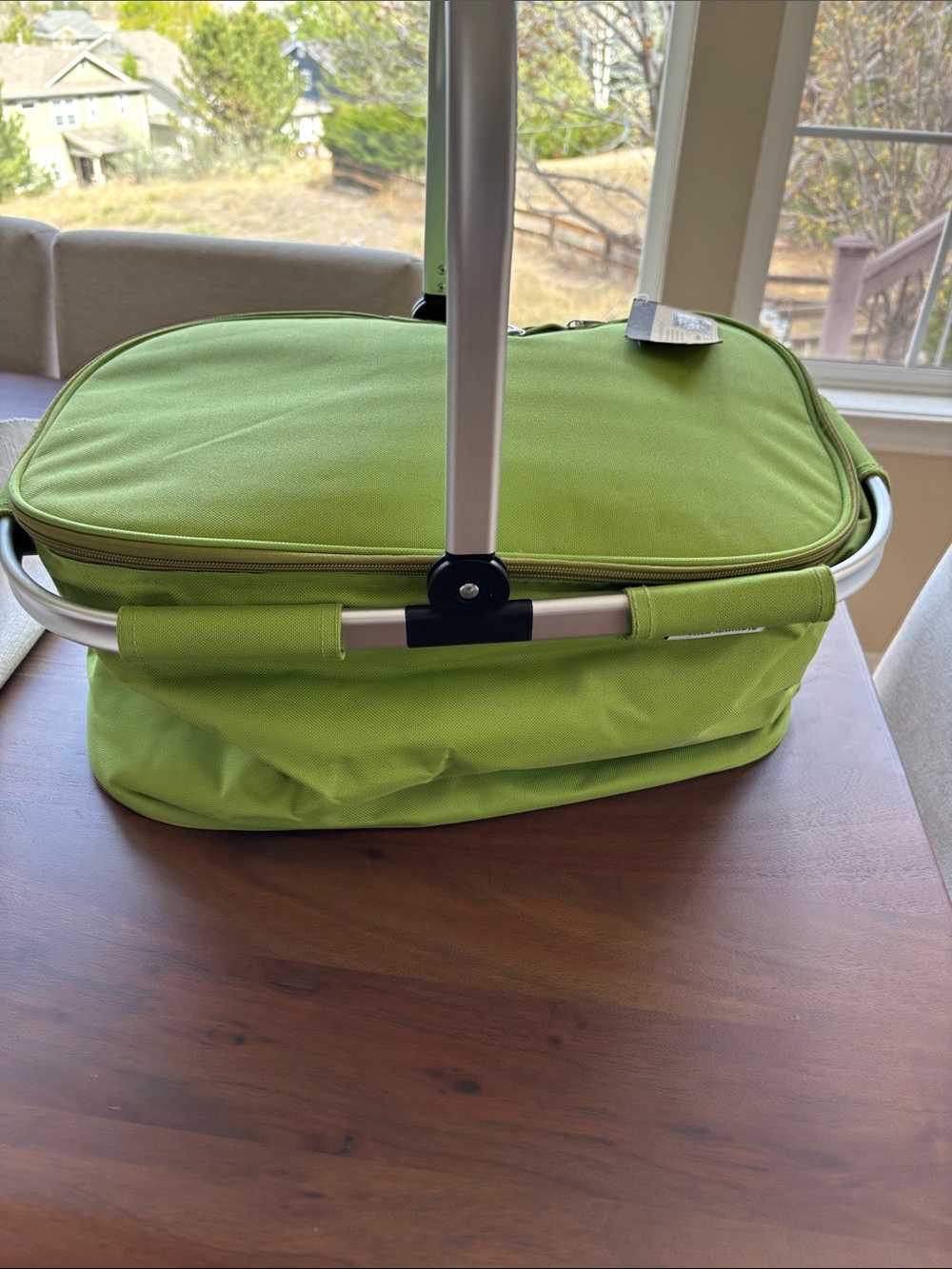 Cost Plus World Market Lime Green Collapsible Insulated Tote/picnic basket